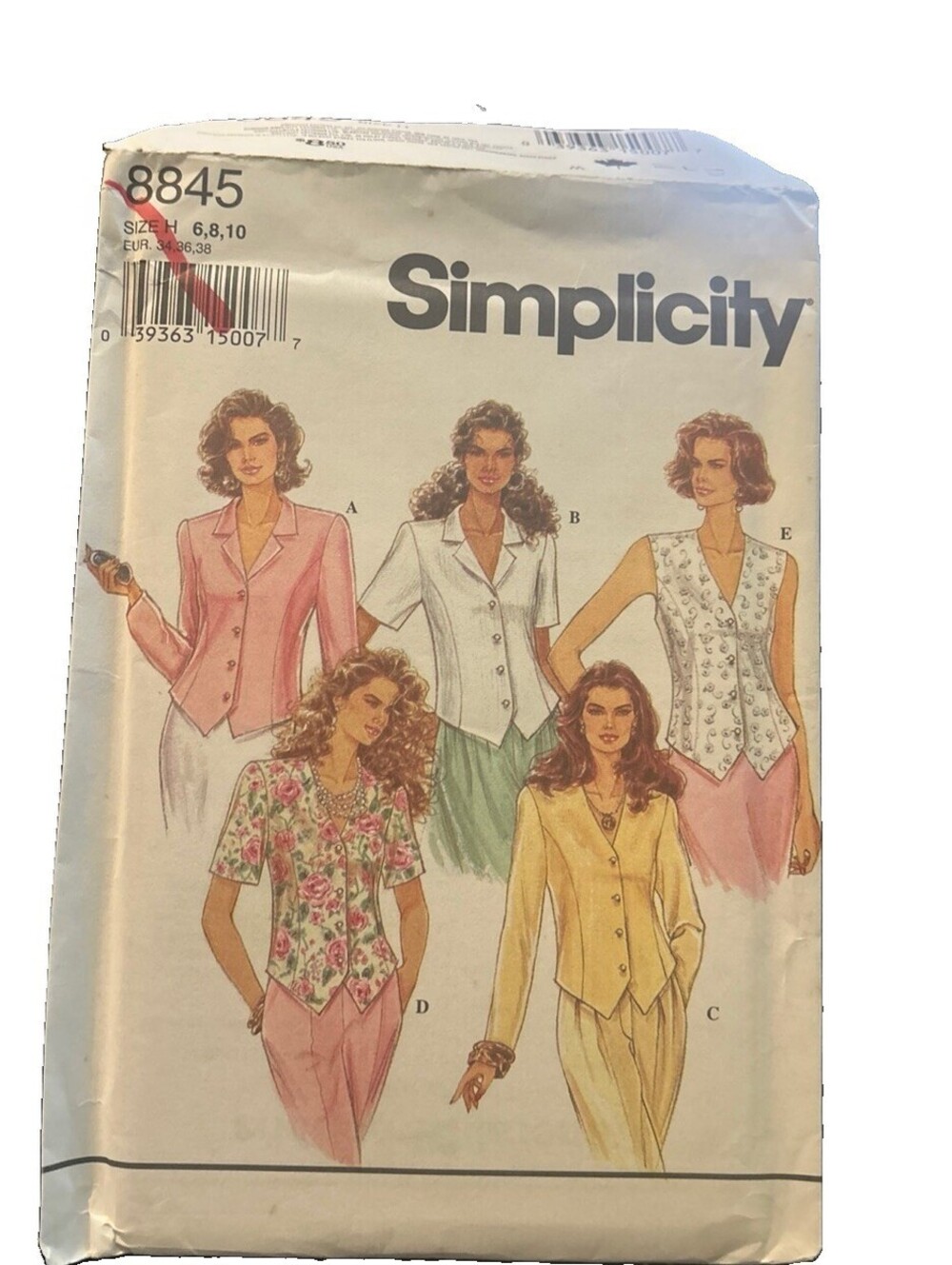 Simplicity Pattern 8845 Ladies 6, 8, 10 Shirt Top V-Neck Vest Jacket PrincessFit
